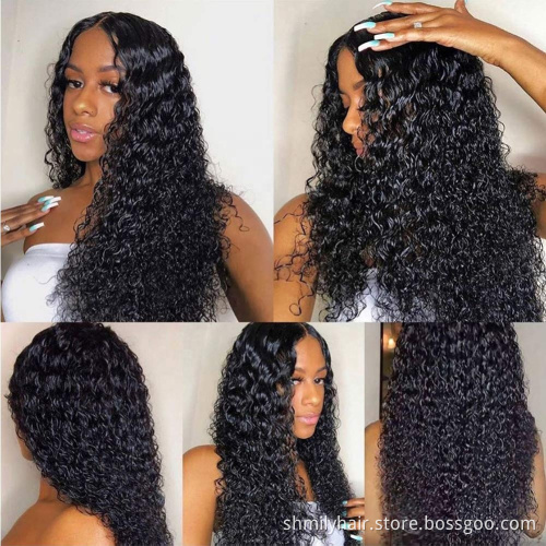 Shmily 100% Brazilian Human Hair Wigs 150 180 Density Aligned Cuticle Virgin Hair Wig Kinky Curly Lace Front Wig Human Hair